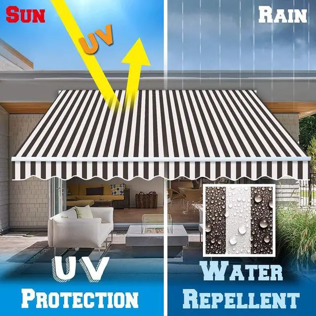 Alt view image 6 of 7 - YardGrow Retractable Awning Fabric Replacement Outdoor Sunshade Canopy Awning Cover for 10' x 8' Awning, Canopy ONLY, Frame NOT Included (Brown with White)