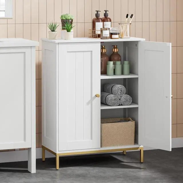 Main image of Homhedy Bathroom Storage Cabinet, Freestanding Floor Cabinet, White | Bathroom Organizers and Storage, Adjustable Shelves, Small Cabinet for Bathroom Living Room Laundry Room