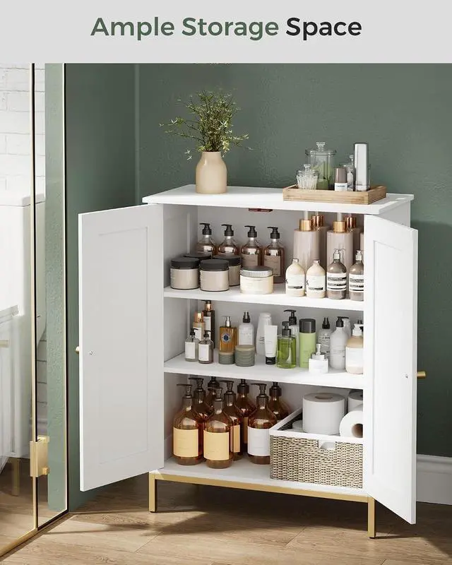 Alt view image 4 of 7 - Homhedy Bathroom Storage Cabinet, Freestanding Floor Cabinet, White | Bathroom Organizers and Storage, Adjustable Shelves, Small Cabinet for Bathroom Living Room Laundry Room