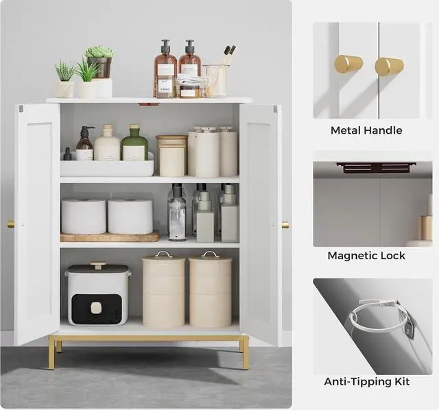 Alt view image 5 of 7 - Homhedy Bathroom Storage Cabinet, Freestanding Floor Cabinet, White | Bathroom Organizers and Storage, Adjustable Shelves, Small Cabinet for Bathroom Living Room Laundry Room