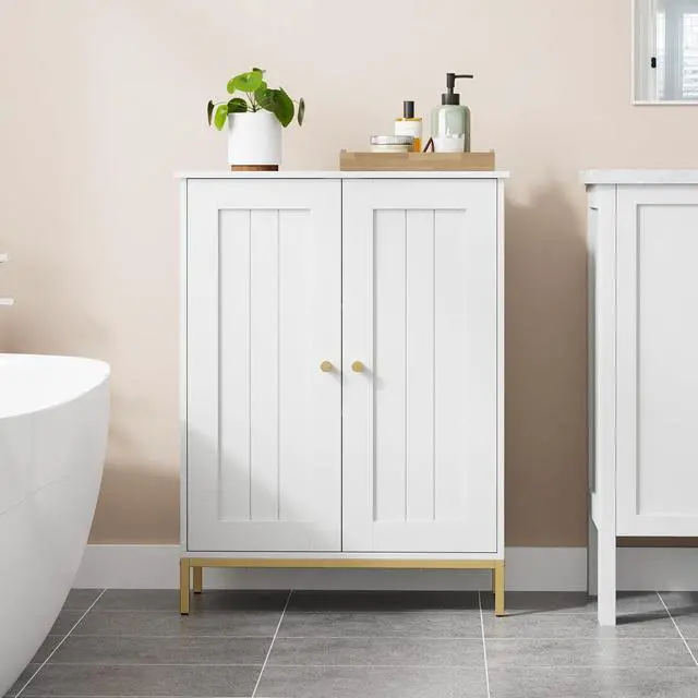 Alt view image 7 of 7 - Homhedy Bathroom Storage Cabinet, Freestanding Floor Cabinet, White | Bathroom Organizers and Storage, Adjustable Shelves, Small Cabinet for Bathroom Living Room Laundry Room