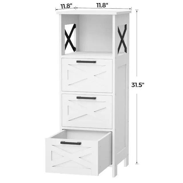 Alt view image 2 of 7 - Homhedy Bathroom Storage Cabinet, Narrow Floor Cabinet with Drawers | Bathroom Organizers and Storage, Slim Storage Cabinet for Living Room, Bathroom, Entryway, 11.8''D x 11.8''W x 31.5''H, White