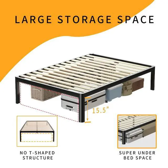 Alt view image 6 of 7 - MAF 18 Inch Full Platform Bed Frame with Wooden Slats and Round Corner Legs | 3500 Lbs Heavy Duty Metal Support, Anti-Collision, Under-bed Storage, No Box Spring Needed, Easy Assembly, No side legs