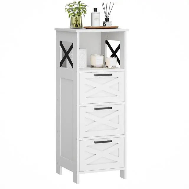 Alt view image 3 of 7 - Homhedy Bathroom Storage Cabinet, Narrow Floor Cabinet with Drawers | Bathroom Organizers and Storage, Slim Storage Cabinet for Living Room, Bathroom, Entryway, 11.8''D x 11.8''W x 31.5''H, White