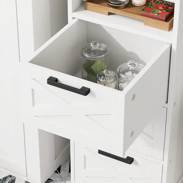 Alt view image 7 of 7 - Homhedy Bathroom Storage Cabinet, Narrow Floor Cabinet with Drawers | Bathroom Organizers and Storage, Slim Storage Cabinet for Living Room, Bathroom, Entryway, 11.8''D x 11.8''W x 31.5''H, White