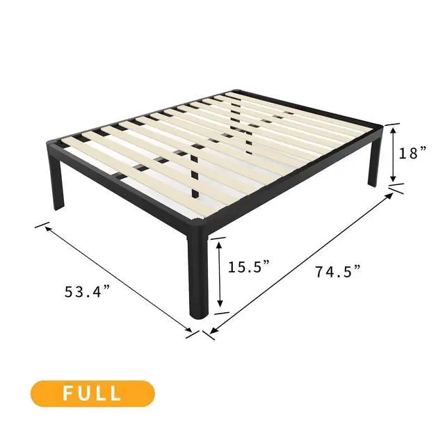 Alt view image 3 of 7 - MAF 18 Inch Full Platform Bed Frame with Wooden Slats and Round Corner Legs | 3500 Lbs Heavy Duty Metal Support, Anti-Collision, Under-bed Storage, No Box Spring Needed, Easy Assembly, No side legs