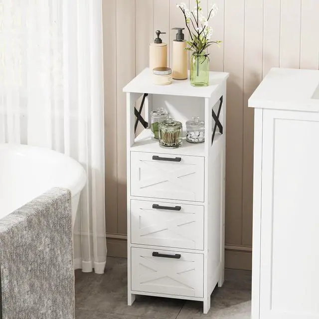 Alt view image 6 of 7 - Homhedy Bathroom Storage Cabinet, Narrow Floor Cabinet with Drawers | Bathroom Organizers and Storage, Slim Storage Cabinet for Living Room, Bathroom, Entryway, 11.8''D x 11.8''W x 31.5''H, White