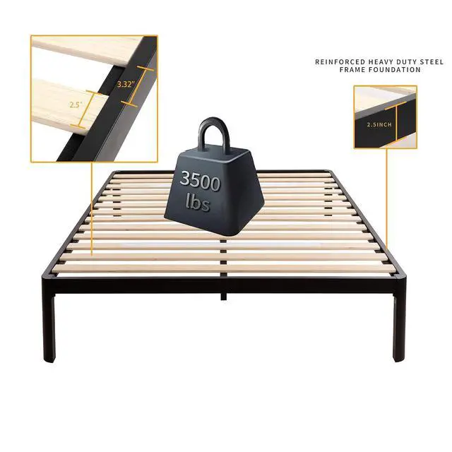 Alt view image 4 of 7 - MAF 18 Inch Full Platform Bed Frame with Wooden Slats and Round Corner Legs | 3500 Lbs Heavy Duty Metal Support, Anti-Collision, Under-bed Storage, No Box Spring Needed, Easy Assembly, No side legs