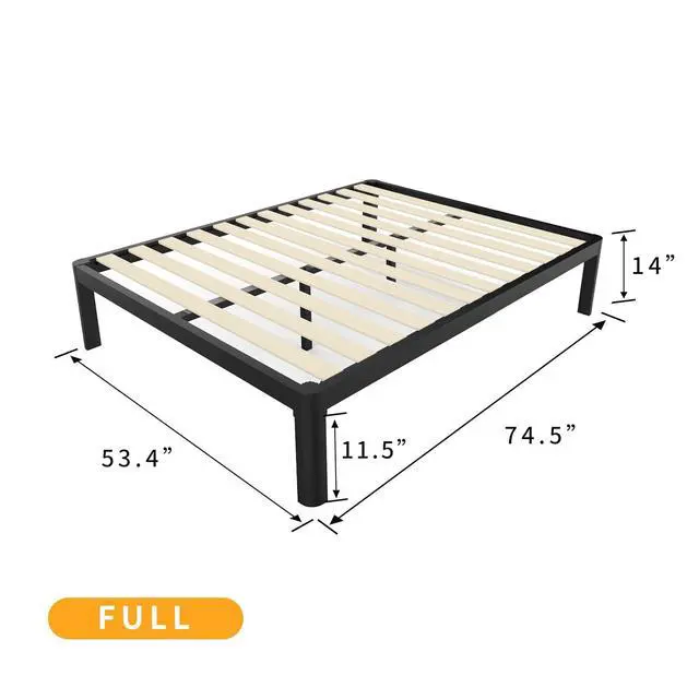 Alt view image 2 of 7 - MAF 14 Inch Full Platform Bed Frame with Wooden Slats and Round Corner Legs | 3500 Lbs Heavy Duty Metal Support, Anti-Collision, Under-bed Storage, No Box Spring Needed, Easy Assembly, No side legs
