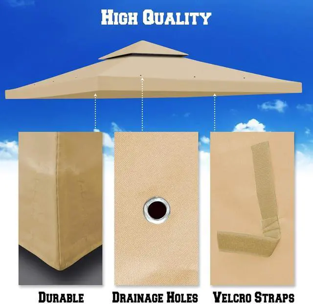 Alt view image 7 of 7 - YardGrow 10'x10' Gazebo Canopy Replacement Top Double Tiered Canopy Top Cover Patio Pavilion Cover Sunshade 2 Tier, Canopy ONLY (Beige)