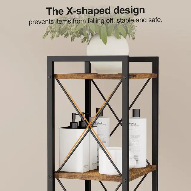 Alt view image 4 of 7 - Homhedy 6 Tier Small Bookshelf, Tall Narrow Bookcase, Metal Book Shelf | Industrial Style for Small Spaces, Home, Office, Living Room, Kitchen, Bedroom , 10.4" D x 13" W x 67.4" H, Rustic Brown