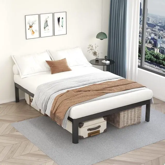 Alt view image 2 of 7 - MAF 18 Inch Full Platform Bed Frame with Wooden Slats and Round Corner Legs | 3500 Lbs Heavy Duty Metal Support, Anti-Collision, Under-bed Storage, No Box Spring Needed, Easy Assembly, No side legs