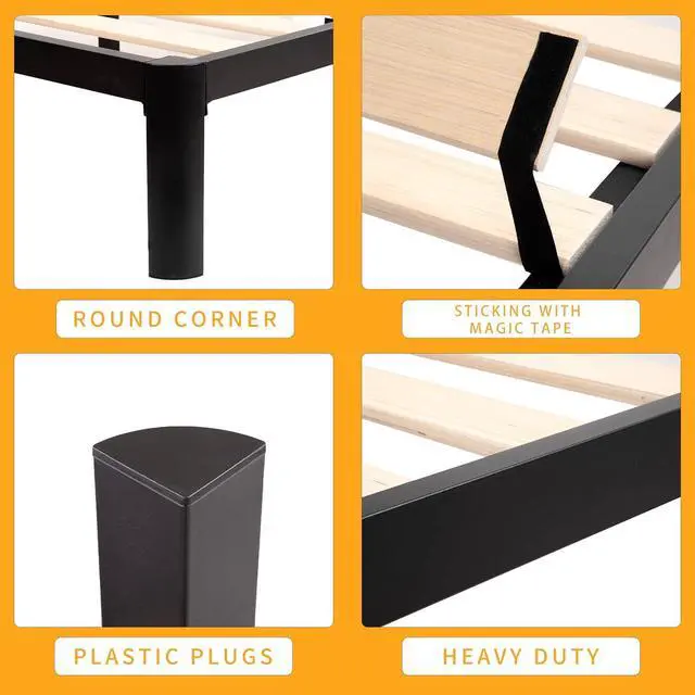Alt view image 5 of 7 - MAF 18 Inch Full Platform Bed Frame with Wooden Slats and Round Corner Legs | 3500 Lbs Heavy Duty Metal Support, Anti-Collision, Under-bed Storage, No Box Spring Needed, Easy Assembly, No side legs
