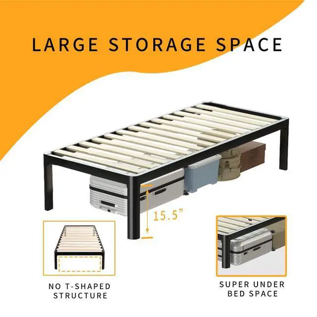 Alt view image 6 of 7 - MAF 18 Inch Twin Platform Bed Frame with Wooden Slats and Round Corner Legs | 3500 Lbs Heavy Duty Metal Support, Anti-Collision, Under-bed Storage, No Box Spring Needed, Easy Assembly, No side legs