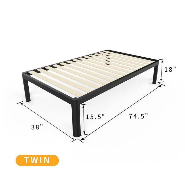 Alt view image 3 of 7 - MAF 18 Inch Twin Platform Bed Frame with Wooden Slats and Round Corner Legs | 3500 Lbs Heavy Duty Metal Support, Anti-Collision, Under-bed Storage, No Box Spring Needed, Easy Assembly, No side legs