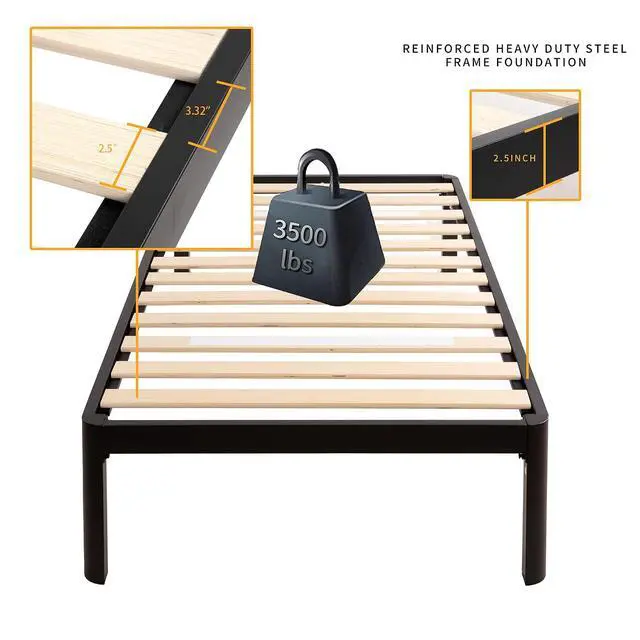 Alt view image 4 of 7 - MAF 18 Inch Twin Platform Bed Frame with Wooden Slats and Round Corner Legs | 3500 Lbs Heavy Duty Metal Support, Anti-Collision, Under-bed Storage, No Box Spring Needed, Easy Assembly, No side legs