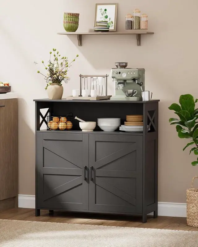 Alt view image 2 of 7 - Homhedy Small Coffee Bar Cabinet, Buffet Cabinet with Adjustable Shelf | Coffee Cabinet with Storage Farmhouse Sideboard Storage Cabinet for Small Spaces, 11.8" D x 31.5" W x 31.5" H, Black