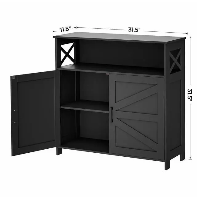 Alt view image 3 of 7 - Homhedy Small Coffee Bar Cabinet, Buffet Cabinet with Adjustable Shelf | Coffee Cabinet with Storage Farmhouse Sideboard Storage Cabinet for Small Spaces, 11.8" D x 31.5" W x 31.5" H, Black