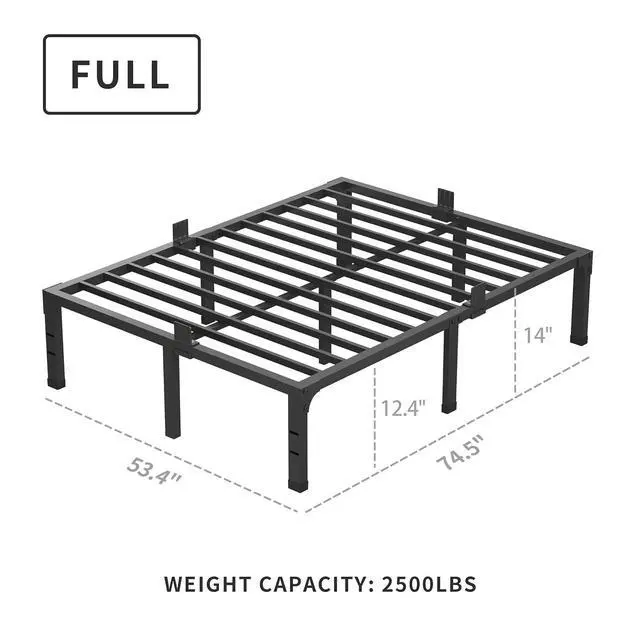 Alt view image 3 of 7 - MAF 14 Inch Metal Platform Full Size Bed Frames with Steel Slats Support | 4 Mattress Baffles, Heavy Duty, No Box Spring Needed, Noise Free, Non-Slip, Easy Assembly, Storage Space, Headboard Holes