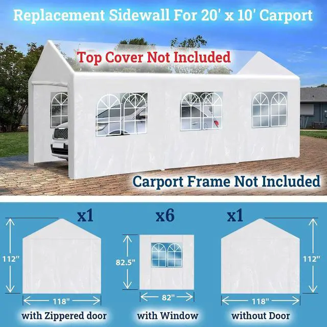 Alt view image 2 of 7 - YardGrow 10'x20 Carport Sidewall only Tent Replacement Kit Enclosed Panels with 2 Sidewalls and 2 Doors, 1 Door with Zipper