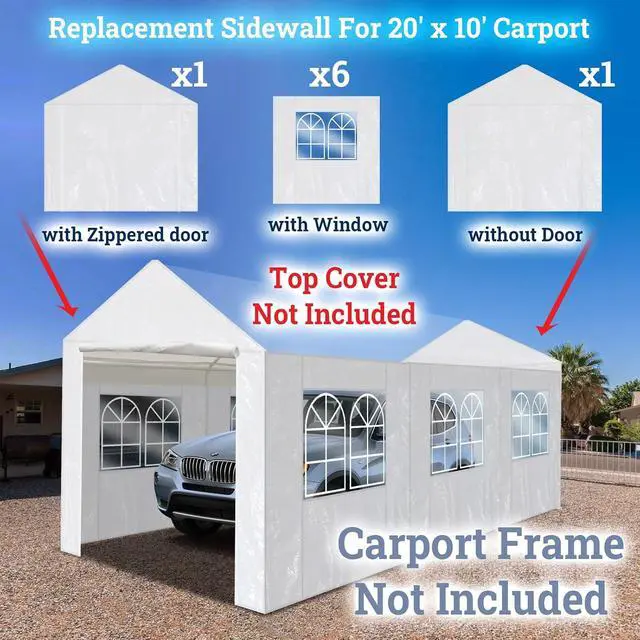 Alt view image 3 of 7 - YardGrow 10'x20 Carport Sidewall only Tent Replacement Kit Enclosed Panels with 2 Sidewalls and 2 Doors, 1 Door with Zipper