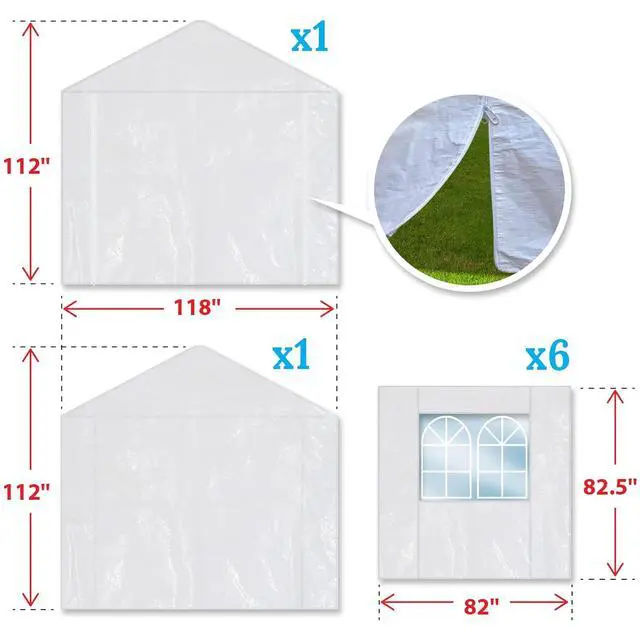 Alt view image 4 of 7 - YardGrow 10'x20 Carport Sidewall only Tent Replacement Kit Enclosed Panels with 2 Sidewalls and 2 Doors, 1 Door with Zipper