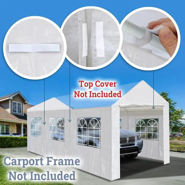 Alt view image 6 of 7 - YardGrow 10'x20 Carport Sidewall only Tent Replacement Kit Enclosed Panels with 2 Sidewalls and 2 Doors, 1 Door with Zipper