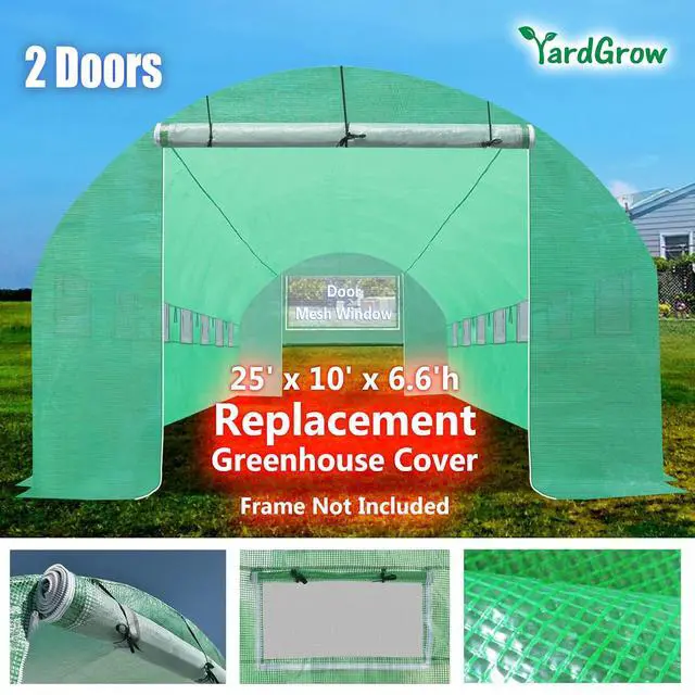Alt view image 3 of 7 - YardGrow Greenhouse Replacement Cover Larger Walk in Outdoor Plant Gardening Greenhouse, 2-Doors with 2 Mesh Windows, Cover ONLY, Frame Does NOT Included (25x10x6.6 FT)