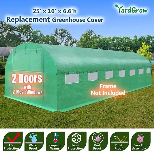 Alt view image 2 of 7 - YardGrow Greenhouse Replacement Cover Larger Walk in Outdoor Plant Gardening Greenhouse, 2-Doors with 2 Mesh Windows, Cover ONLY, Frame Does NOT Included (25x10x6.6 FT)