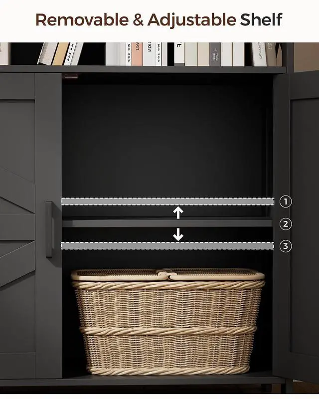 Alt view image 4 of 7 - Homhedy Small Coffee Bar Cabinet, Buffet Cabinet with Adjustable Shelf | Coffee Cabinet with Storage Farmhouse Sideboard Storage Cabinet for Small Spaces, 11.8" D x 31.5" W x 31.5" H, Black