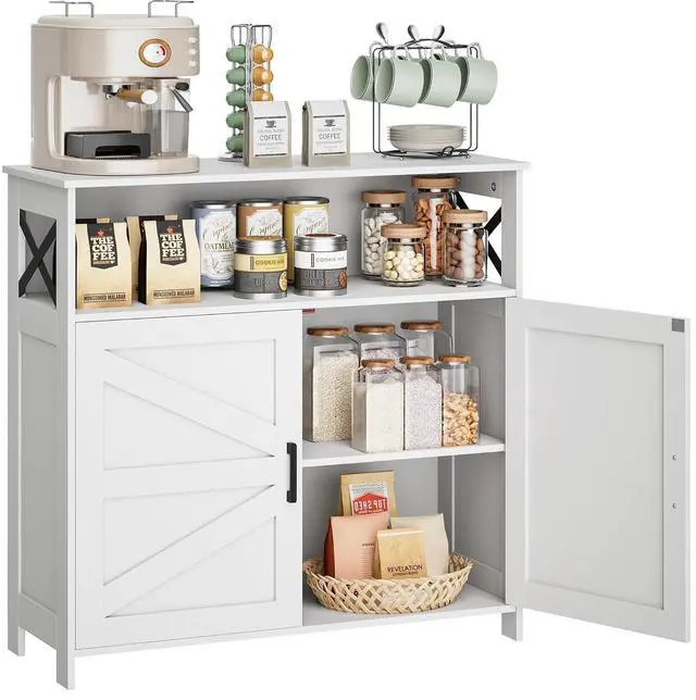Main image of Homhedy Small Coffee Bar Cabinet, Buffet Cabinet with Adjustable Shelf | Coffee Cabinet with Storage Farmhouse Sideboard Storage Cabinet for Small Spaces, 11.8" D x 31.5" W x 31.5" H, White