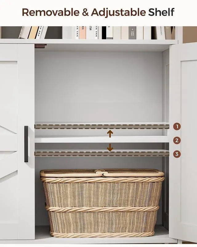 Alt view image 4 of 7 - Homhedy Small Coffee Bar Cabinet, Buffet Cabinet with Adjustable Shelf | Coffee Cabinet with Storage Farmhouse Sideboard Storage Cabinet for Small Spaces, 11.8" D x 31.5" W x 31.5" H, White
