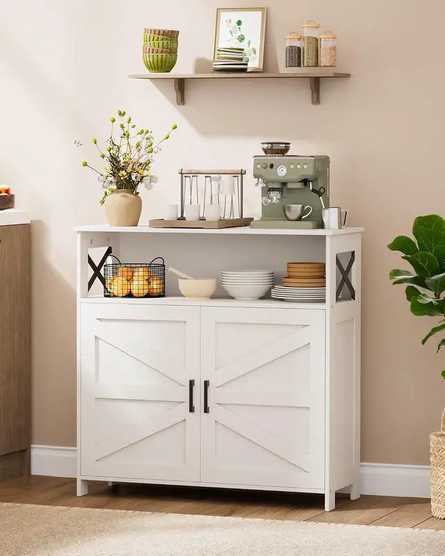 Alt view image 2 of 7 - Homhedy Small Coffee Bar Cabinet, Buffet Cabinet with Adjustable Shelf | Coffee Cabinet with Storage Farmhouse Sideboard Storage Cabinet for Small Spaces, 11.8" D x 31.5" W x 31.5" H, White
