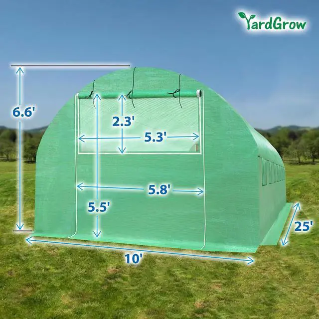 Alt view image 4 of 7 - YardGrow Greenhouse Replacement Cover Larger Walk in Outdoor Plant Gardening Greenhouse, 2-Doors with 2 Mesh Windows, Cover ONLY, Frame Does NOT Included (25x10x6.6 FT)