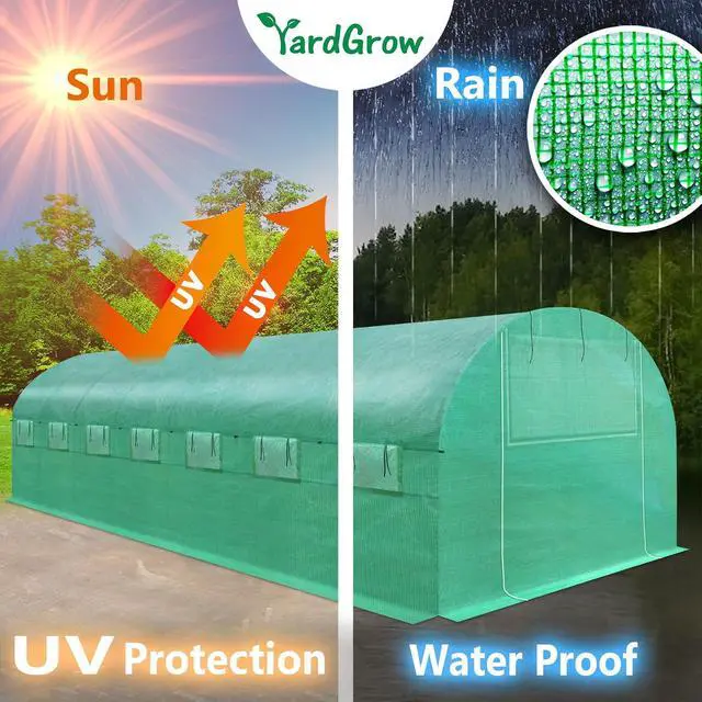 Alt view image 5 of 7 - YardGrow Greenhouse Replacement Cover Larger Walk in Outdoor Plant Gardening Greenhouse, 2-Doors with 2 Mesh Windows, Cover ONLY, Frame Does NOT Included (25x10x6.6 FT)