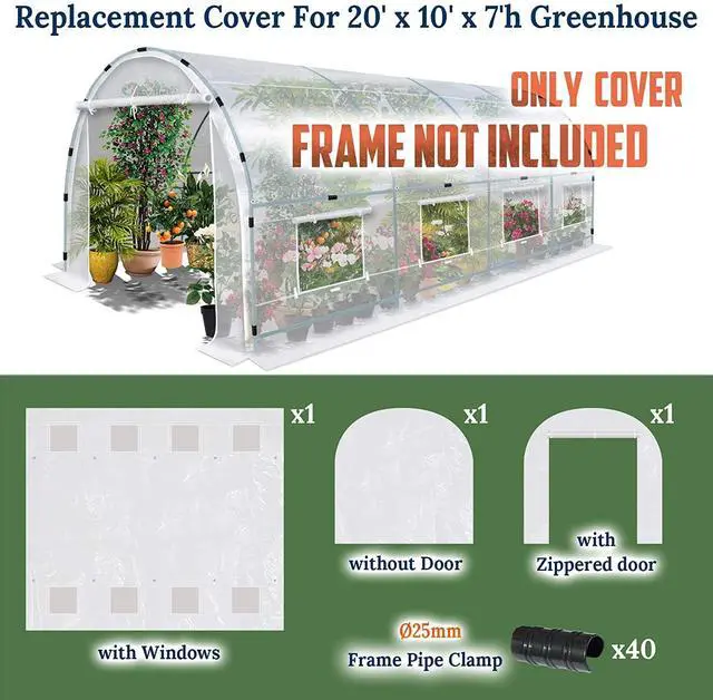 Alt view image 2 of 7 - Yardgrow Greenhouse Replacement Cover Half-Transparent Greenhouse Cover Replacement Canopy ONLY, Frame NOT Included (24.6x10x7 FT)