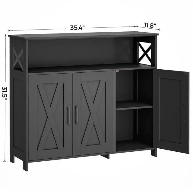 Alt view image 2 of 7 - Homhedy Farmhouse Coffee Bar Cabinet, Kitchen Storage Cabinet, Black | Buffet Cabinet with Storage, Sideboard Cabinet with Adjustable Shelves for Dining Room, Kitchen, Living Room, Entryway