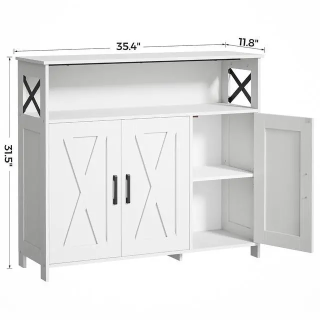 Alt view image 2 of 7 - Homhedy Farmhouse Coffee Bar Cabinet, Kitchen Storage Cabinet, White | Buffet Cabinet with Storage, Sideboard Cabinet with Adjustable Shelves for Dining Room, Kitchen, Living Room, Entryway