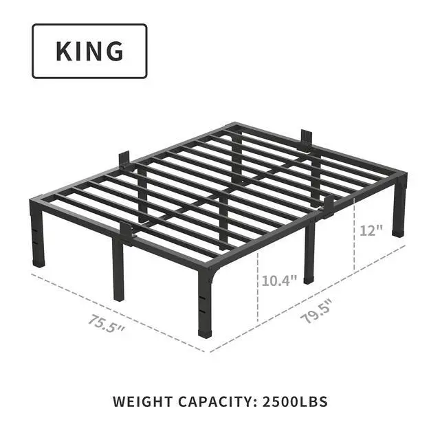 Alt view image 3 of 7 - MAF 12 Inch King Size Bed Frame with Mattress Stopper Steel Slats Support | Heavy Duty Platform, No Box Spring Needed, Noise Free, Non-Slip, Easy Assembly, Under-bed Storage Space, Headboard Holes