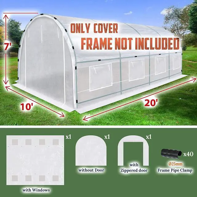Alt view image 5 of 7 - Yardgrow Greenhouse Replacement Cover Half-Transparent Greenhouse Cover Replacement Canopy ONLY, Frame NOT Included (24.6x10x7 FT)