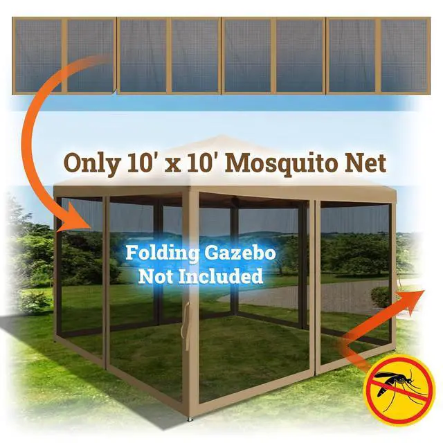 Alt view image 3 of 7 - YardGrow Replacement Mosquito Netting Mesh Sidewalls for 10'x10' Gazebo, Mosquito Net Only, 4 Pack (Tan)