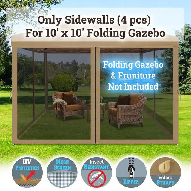 Alt view image 2 of 7 - YardGrow Replacement Mosquito Netting Mesh Sidewalls for 10'x10' Gazebo, Mosquito Net Only, 4 Pack (Tan)