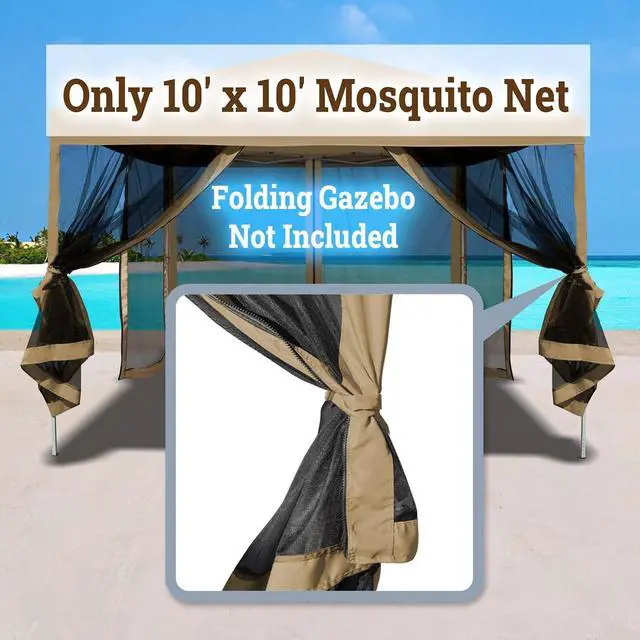 Alt view image 4 of 7 - YardGrow Replacement Mosquito Netting Mesh Sidewalls for 10'x10' Gazebo, Mosquito Net Only, 4 Pack (Tan)