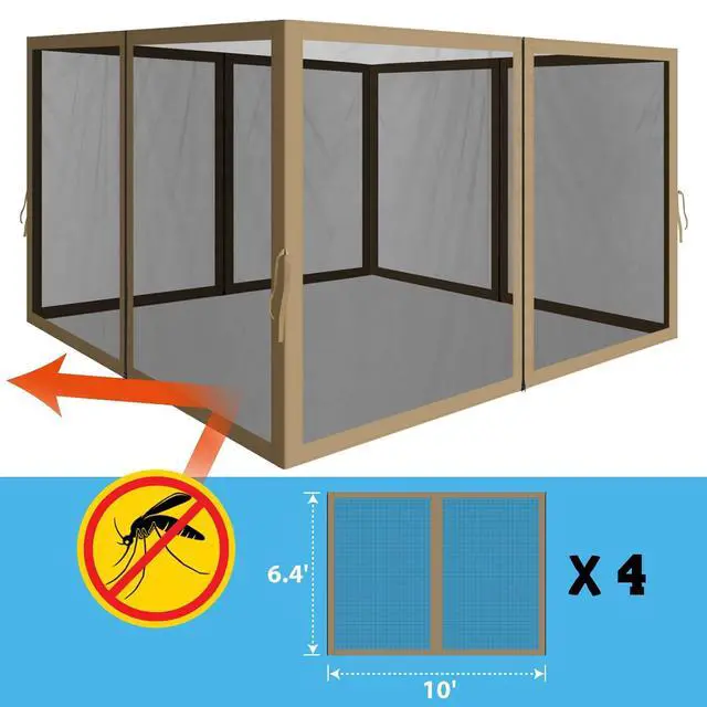 Alt view image 6 of 7 - YardGrow Replacement Mosquito Netting Mesh Sidewalls for 10'x10' Gazebo, Mosquito Net Only, 4 Pack (Tan)