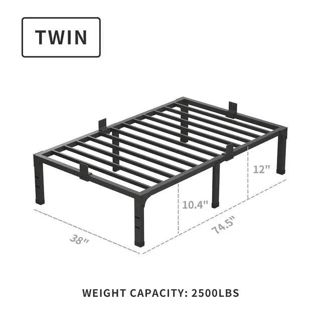 Alt view image 3 of 7 - MAF 12 Inch Twin Bed Frames with Mattress Stopper and Steel Slat Support | Heavy Duty Platform, No Box Spring Needed, Noise Free, Non-Slip, Easy Assembly, Under-bed Storage Space, Headboard Holes