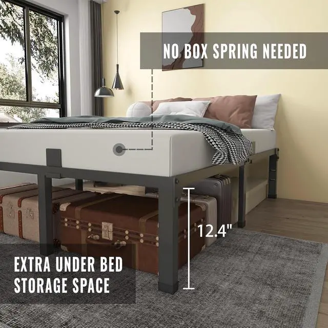 Alt view image 5 of 7 - MAF 14 Inch Metal Platform Full Size Bed Frames with Steel Slats Support | 4 Mattress Baffles, Heavy Duty, No Box Spring Needed, Noise Free, Non-Slip, Easy Assembly, Storage Space, Headboard Holes