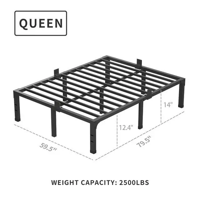 Alt view image 3 of 7 - MAF 14 Inch Metal Platform Queen Bed Frame with Steel Slats Support Black | 4 Mattress Baffles, Heavy Duty, No Box Spring Needed, Noise Free, Non-Slip, Easy Assembly, Storage Space, Headboard Holes