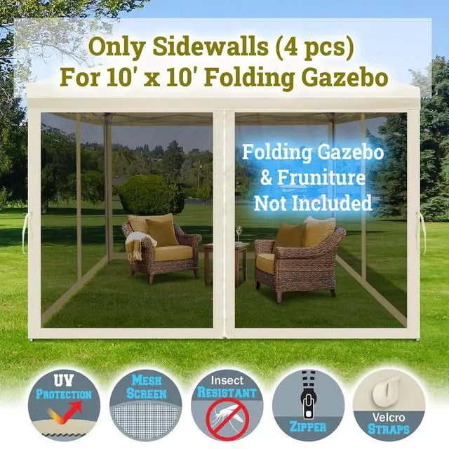 Alt view image 2 of 7 - YardGrow Replacement Mosquito Netting Mesh Sidewalls for 10'x10' Gazebo, Mosquito Net Only, 4 Pack (Ecru)