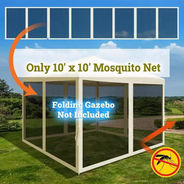 Alt view image 3 of 7 - YardGrow Replacement Mosquito Netting Mesh Sidewalls for 10'x10' Gazebo, Mosquito Net Only, 4 Pack (Ecru)