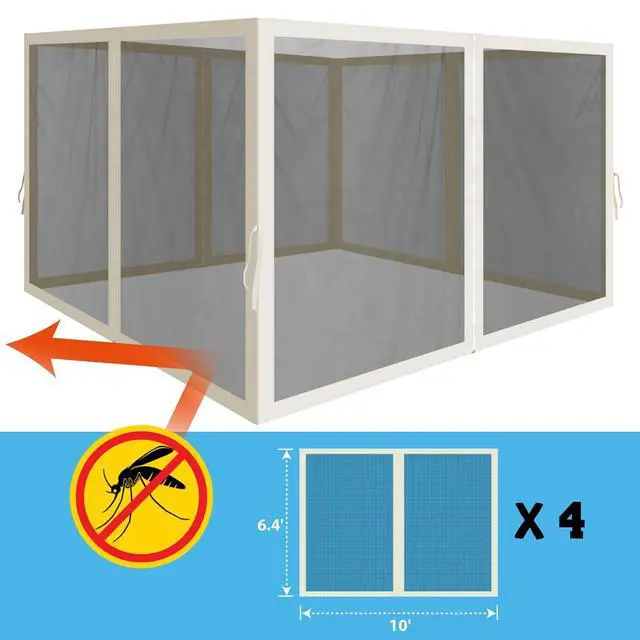 Alt view image 4 of 7 - YardGrow Replacement Mosquito Netting Mesh Sidewalls for 10'x10' Gazebo, Mosquito Net Only, 4 Pack (Ecru)